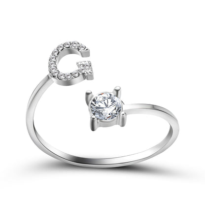 Diamond Adjustable 26 Initial Letter Ring