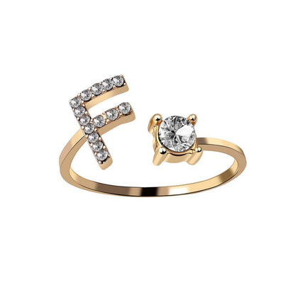 Diamond Adjustable 26 Initial Letter Ring