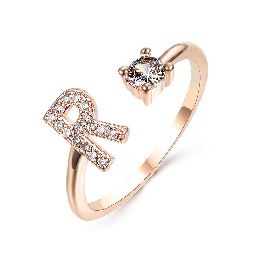 Diamond Adjustable 26 Initial Letter Ring