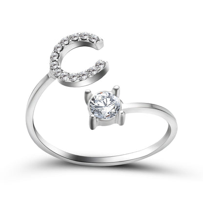 Diamond Adjustable 26 Initial Letter Ring