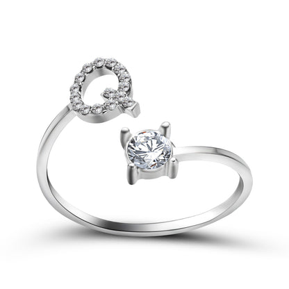 Diamond Adjustable 26 Initial Letter Ring
