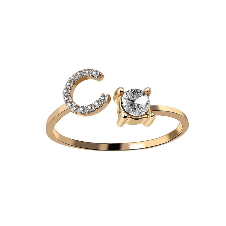 Diamond Adjustable 26 Initial Letter Ring