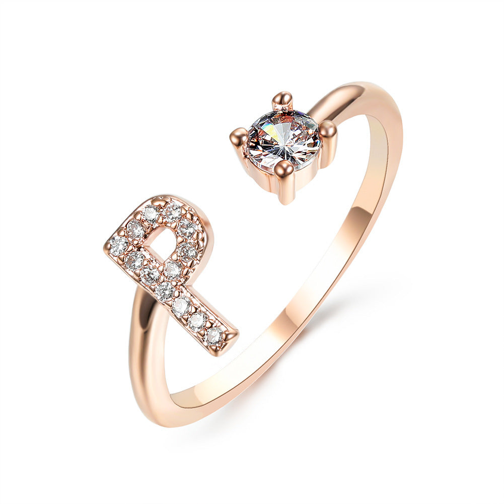 Diamond Adjustable 26 Initial Letter Ring