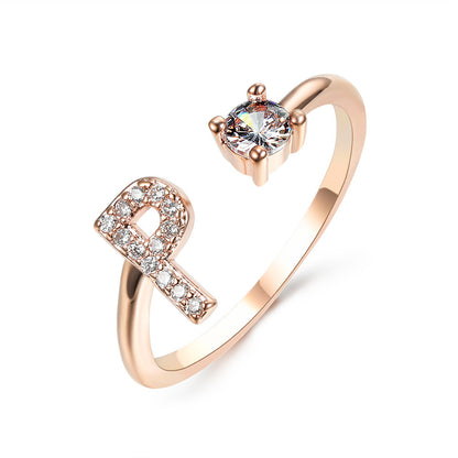 Diamond Adjustable 26 Initial Letter Ring