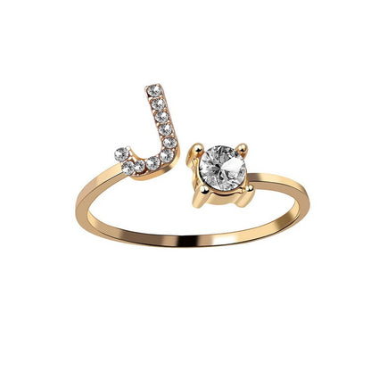 Diamond Adjustable 26 Initial Letter Ring