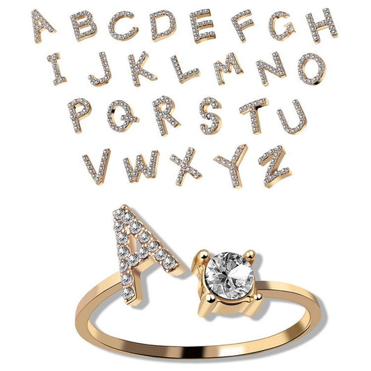 Diamond Adjustable 26 Initial Letter Ring