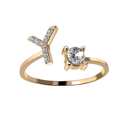 Diamond Adjustable 26 Initial Letter Ring