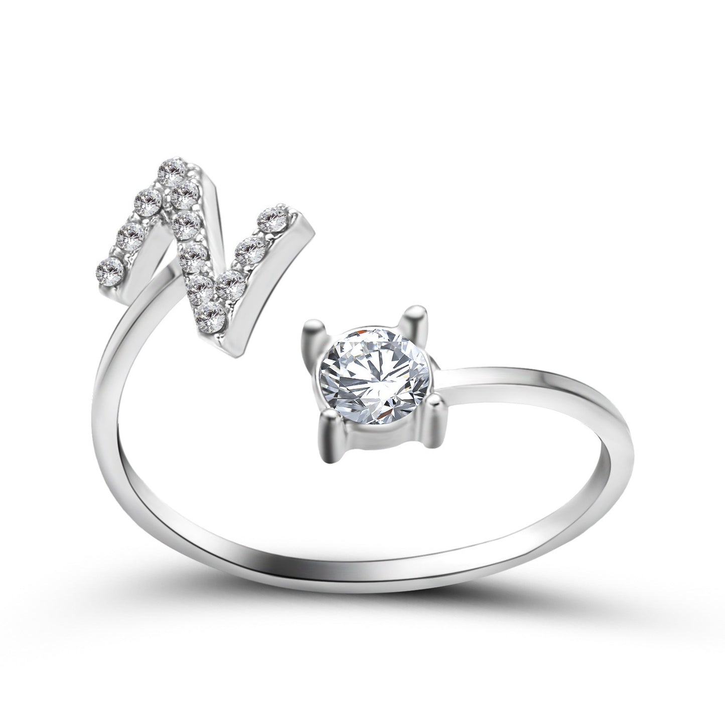 Diamond Adjustable 26 Initial Letter Ring
