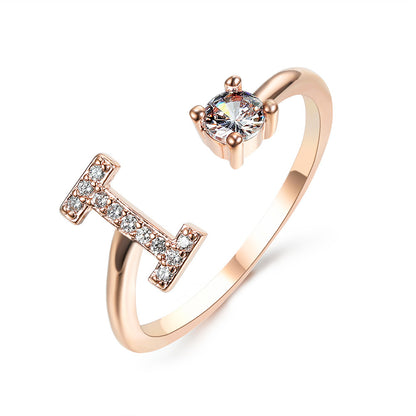 Diamond Adjustable 26 Initial Letter Ring