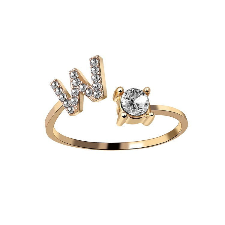 Diamond Adjustable 26 Initial Letter Ring