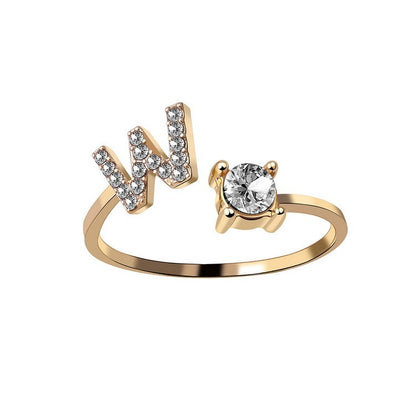 Diamond Adjustable 26 Initial Letter Ring