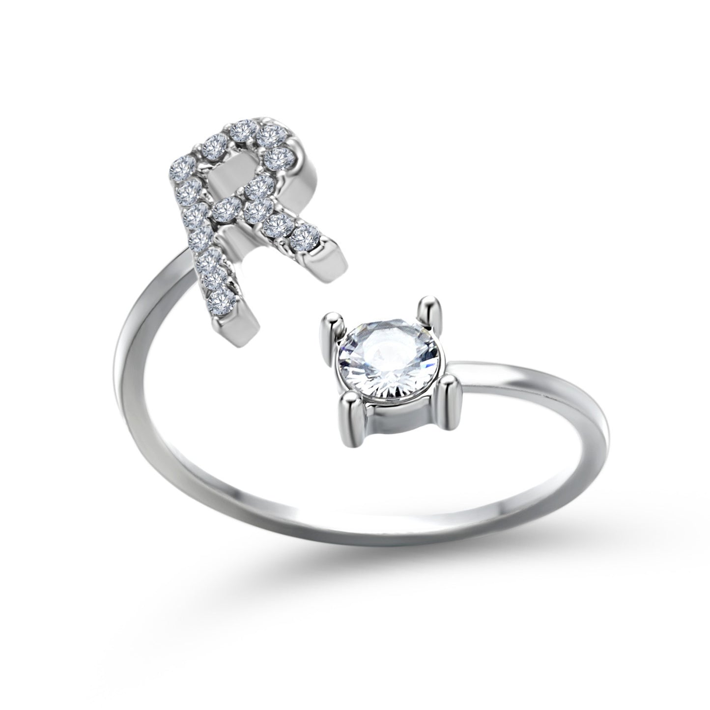 Diamond Adjustable 26 Initial Letter Ring