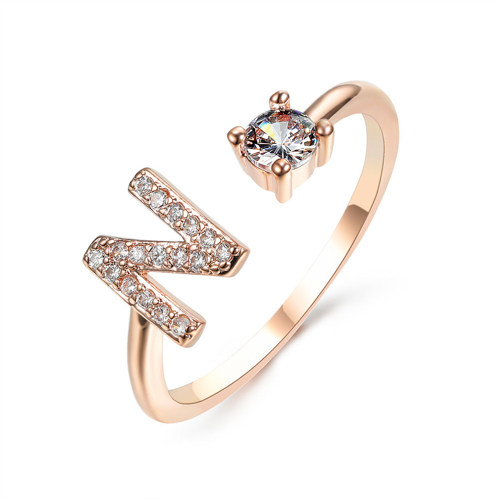 Diamond Adjustable 26 Initial Letter Ring