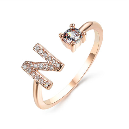 Diamond Adjustable 26 Initial Letter Ring