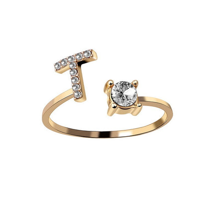 Diamond Adjustable 26 Initial Letter Ring