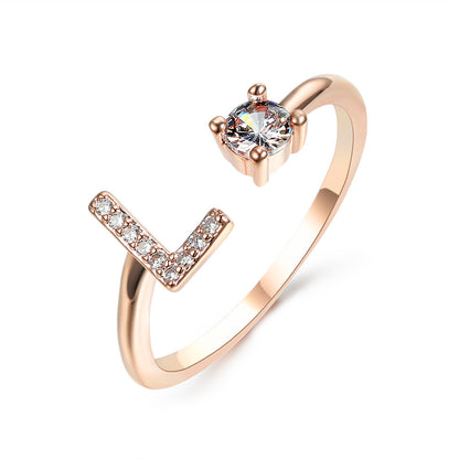 Diamond Adjustable 26 Initial Letter Ring