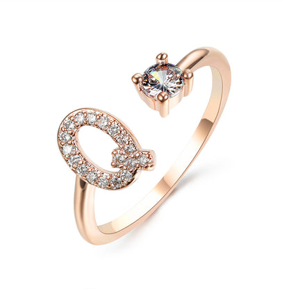 Diamond Adjustable 26 Initial Letter Ring