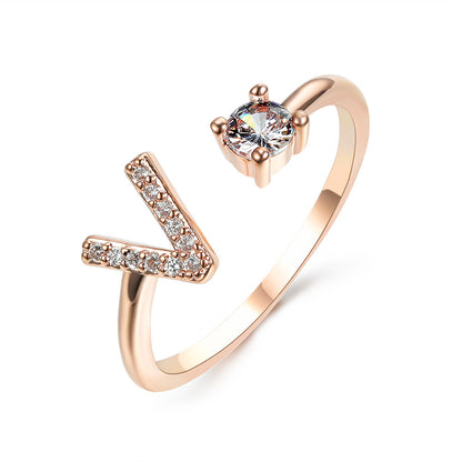 Diamond Adjustable 26 Initial Letter Ring
