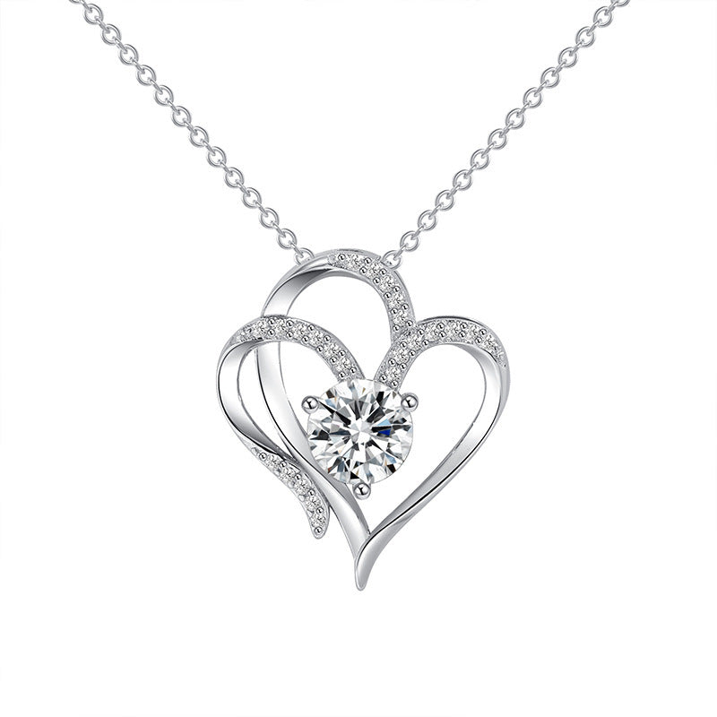 Double Heart Shaped Necklace Rhinestone Personalised