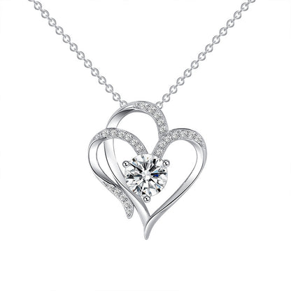 Double Heart Shaped Necklace Rhinestone Personalised