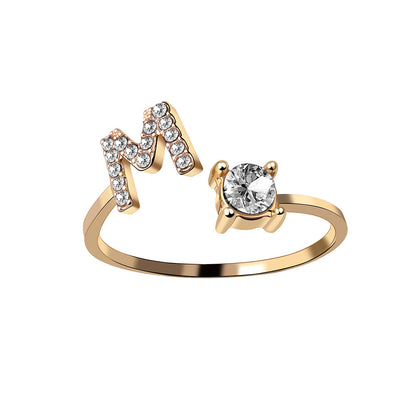 Diamond Adjustable 26 Initial Letter Ring
