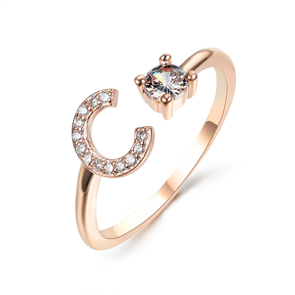 Diamond Adjustable 26 Initial Letter Ring