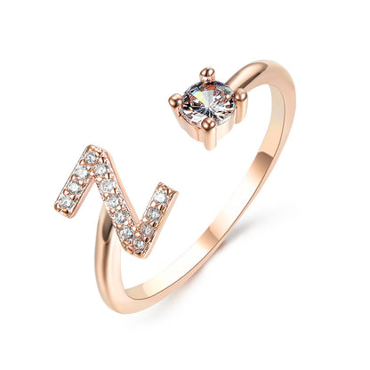 Diamond Adjustable 26 Initial Letter Ring