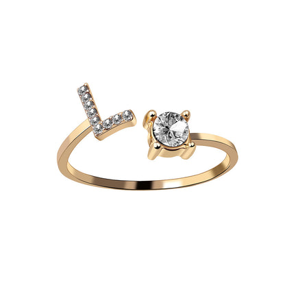Diamond Adjustable 26 Initial Letter Ring