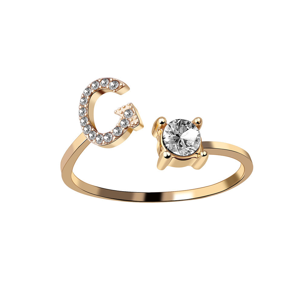 Diamond Adjustable 26 Initial Letter Ring